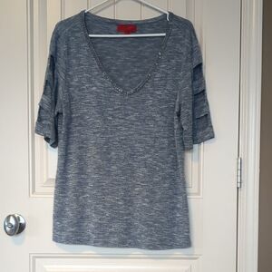 Jennifer Lopez Gray V-Neck Women's Top